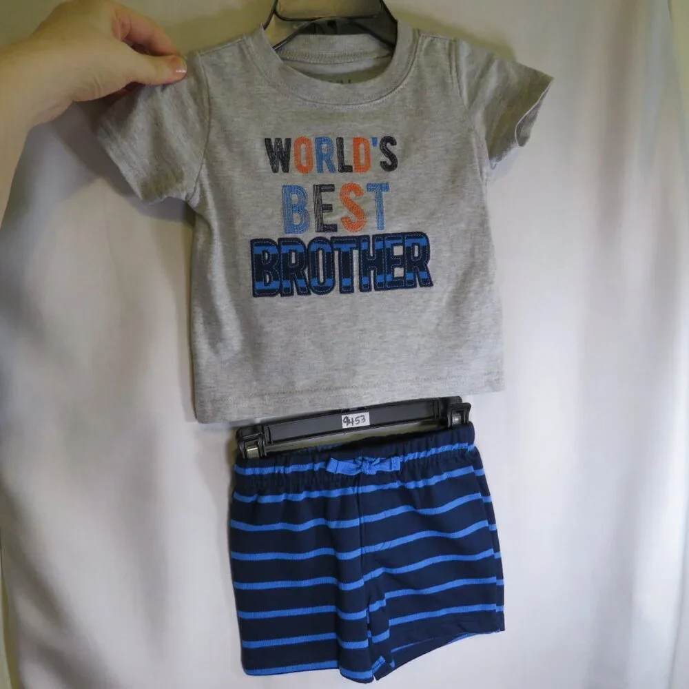 Baby Worlds Best Brother embroidered top & shorts 2pc 3-6mts Carters 100% cotton